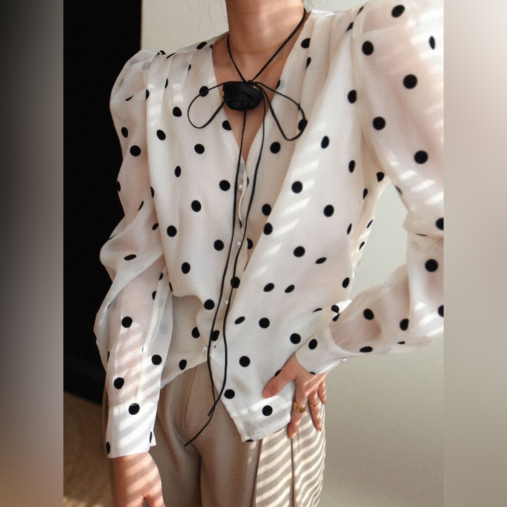 Commense Polka Dot Blouse - Black and White